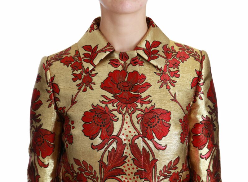 Dolce & Gabbana Elegant Gold Floral Brocade Trench Coat - Image 5