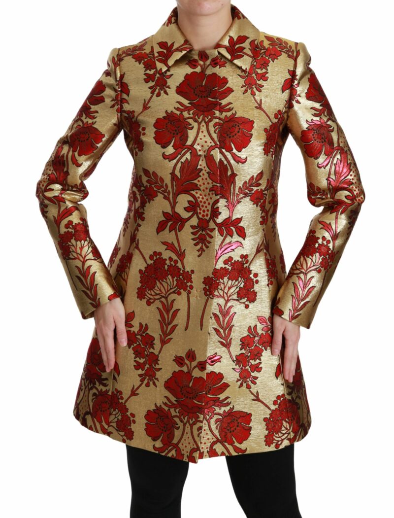 Dolce & Gabbana Elegant Gold Floral Brocade Trench Coat - Image 6