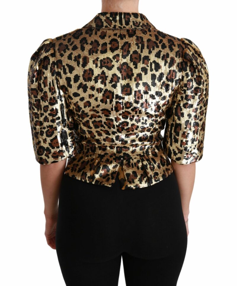 Dolce & Gabbana Gold Leopard Print Short Sleeve Blazer - Image 4