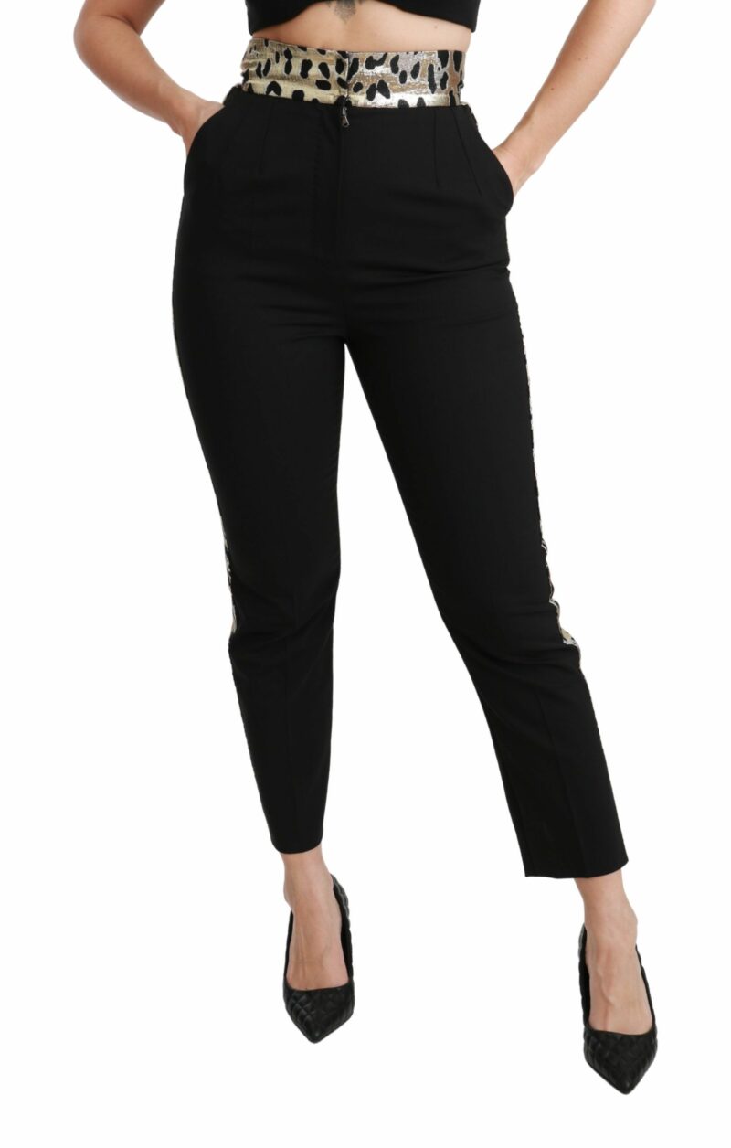 Dolce & Gabbana Gold Leopard Jacquard High Waist Pants - Image 2