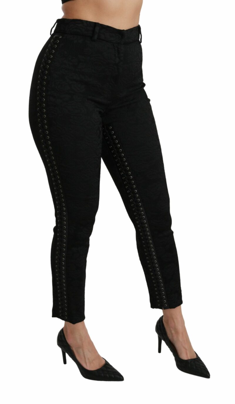 Dolce & Gabbana Elegant High Waist Skinny Black Brocade Pants - Image 3