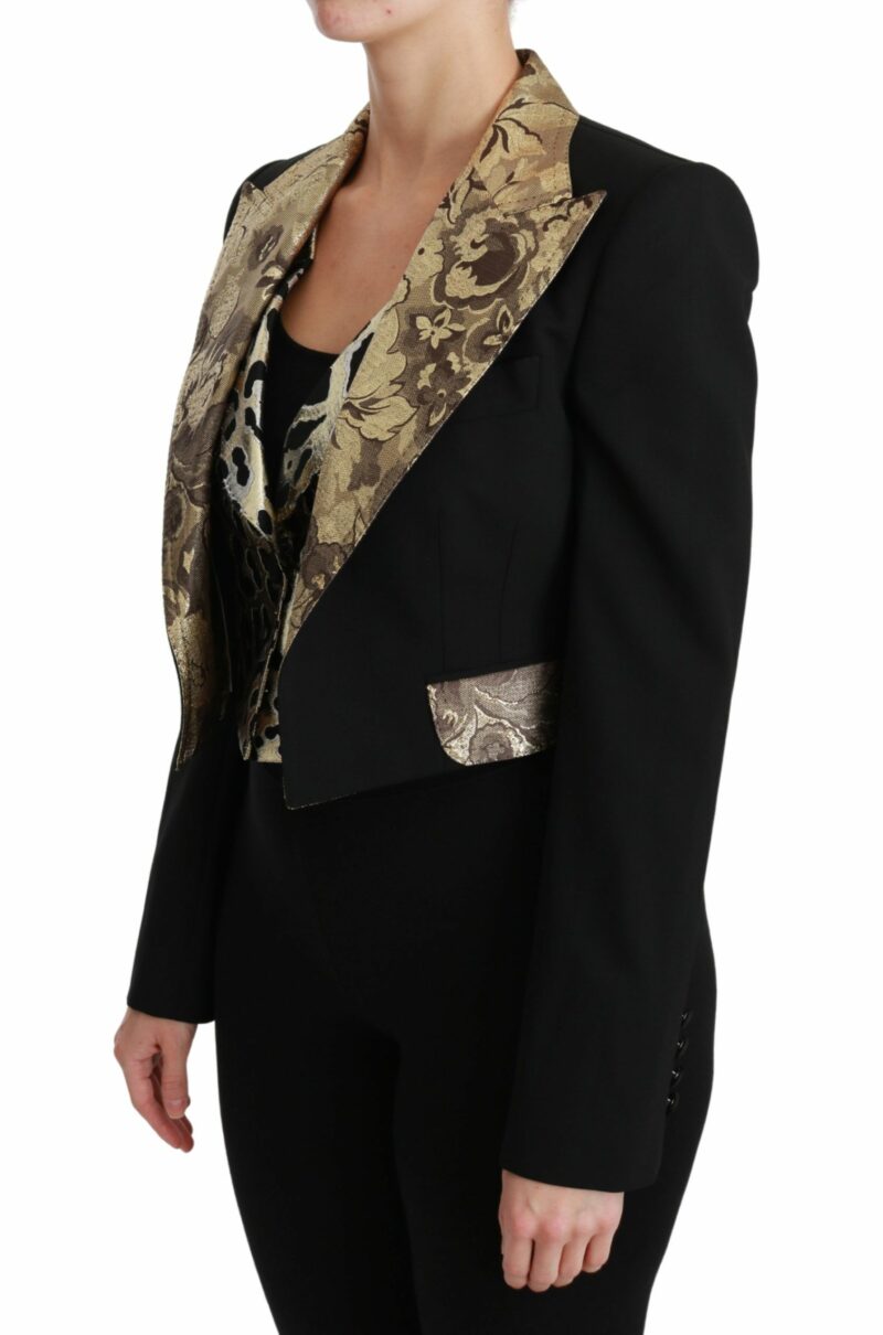 Dolce & Gabbana Opulent Black Gold Floral Jacket and Vest Ensemble - Image 3