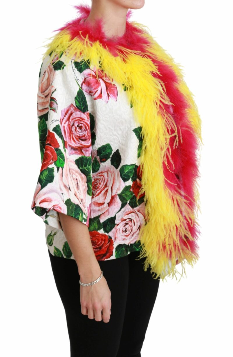 Dolce & Gabbana Elegant Floral Cape Jacket with Fur Details - Image 2