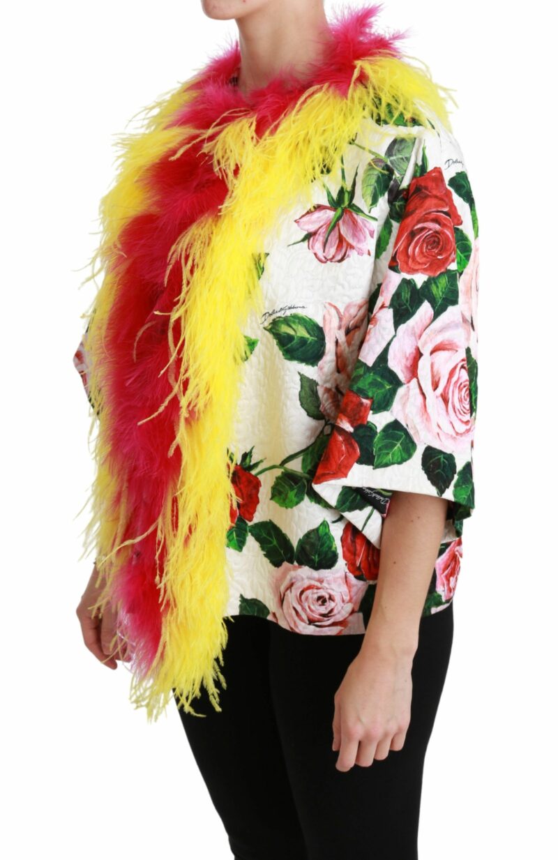 Dolce & Gabbana Elegant Floral Cape Jacket with Fur Details - Image 3