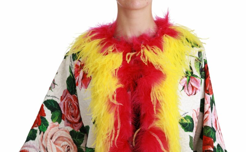 Dolce & Gabbana Elegant Floral Cape Jacket with Fur Details - Image 5