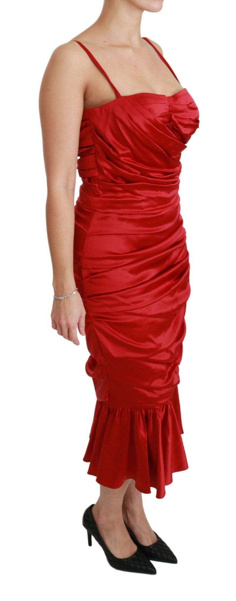 Dolce & Gabbana Exquisite Red Silk Fit and Flare Midi Dress - Image 2