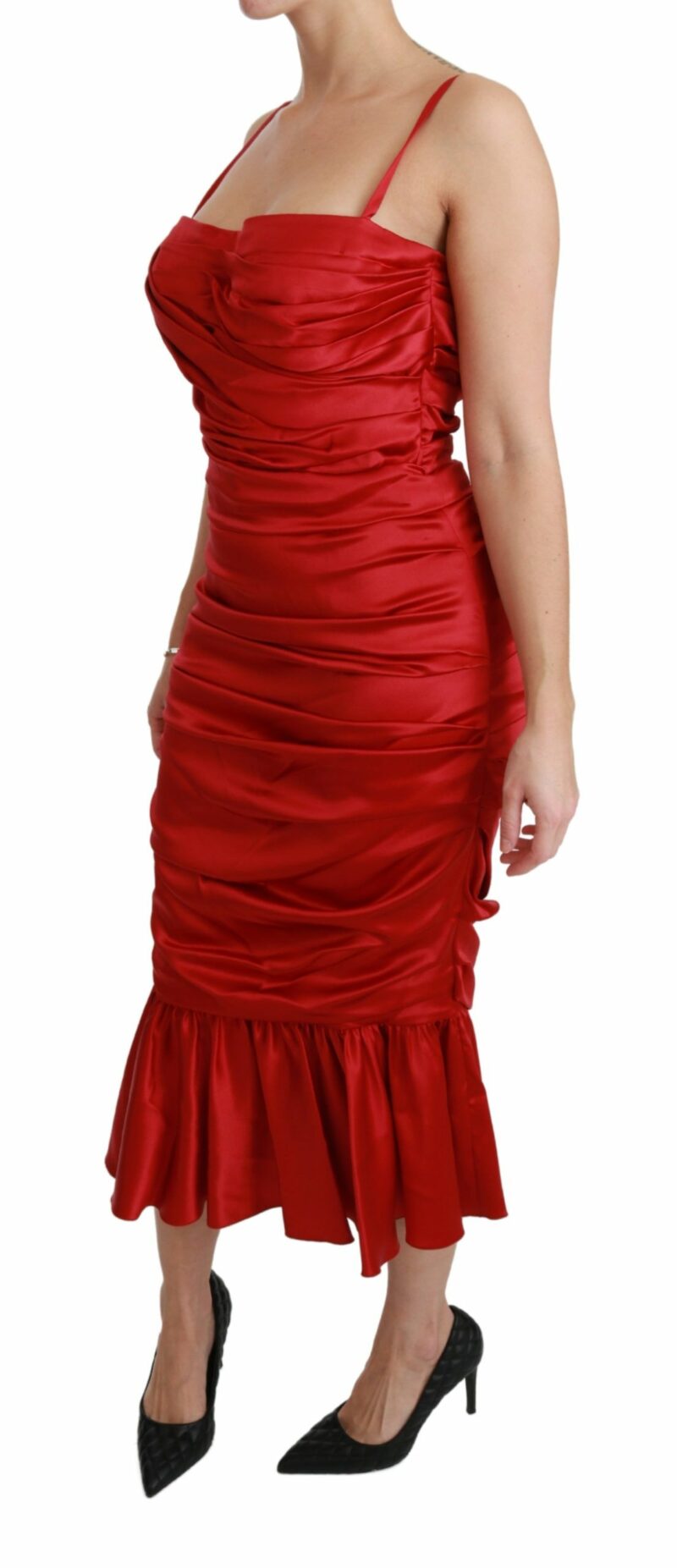 Dolce & Gabbana Exquisite Red Silk Fit and Flare Midi Dress - Image 3