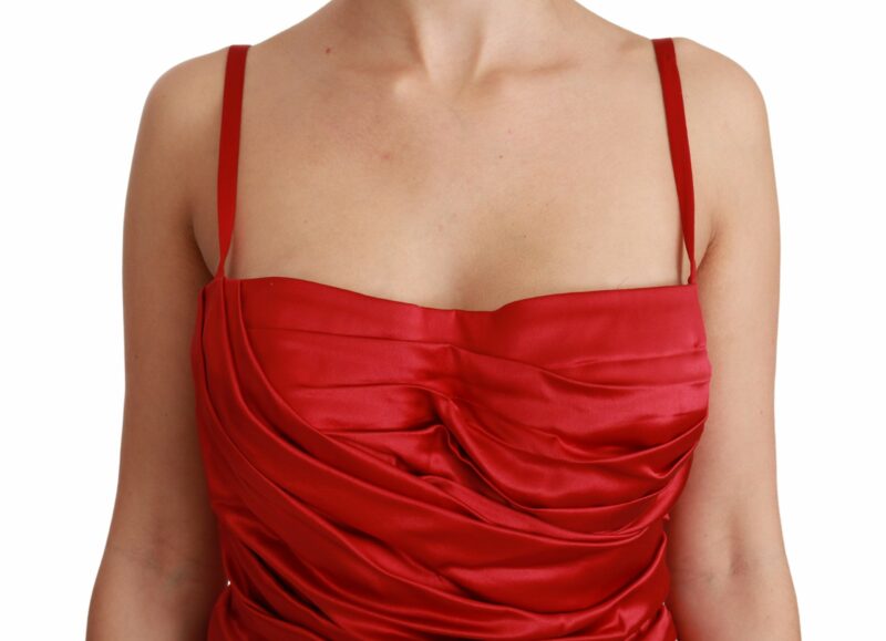 Dolce & Gabbana Exquisite Red Silk Fit and Flare Midi Dress - Image 5