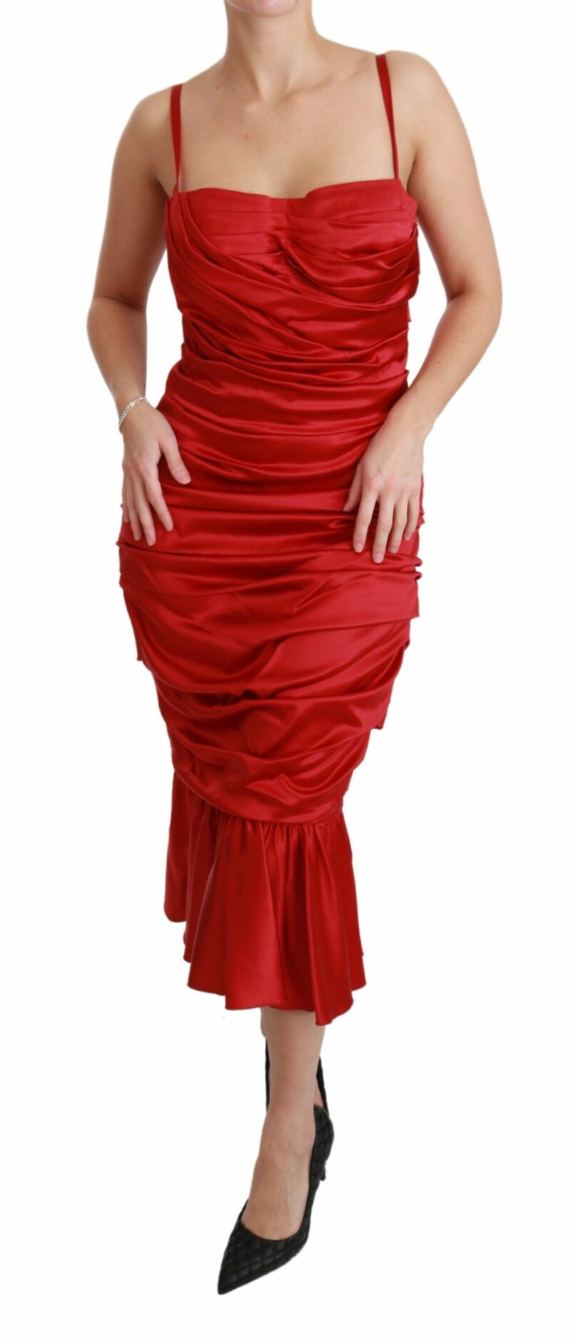 Dolce & Gabbana Exquisite Red Silk Fit and Flare Midi Dress - Image 6
