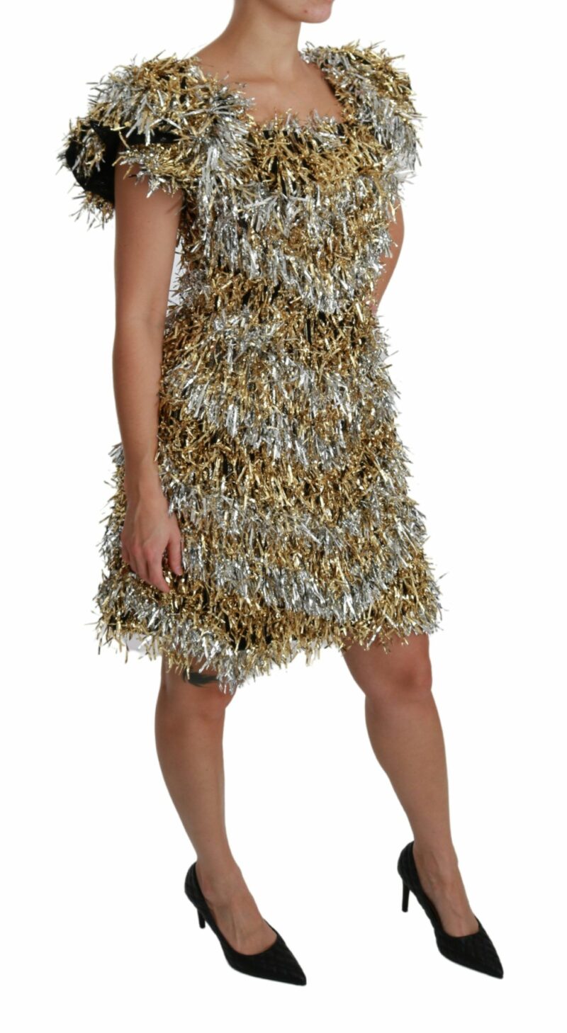 Dolce & Gabbana Elegant Silver Layered Shift Mini Dress - Image 2