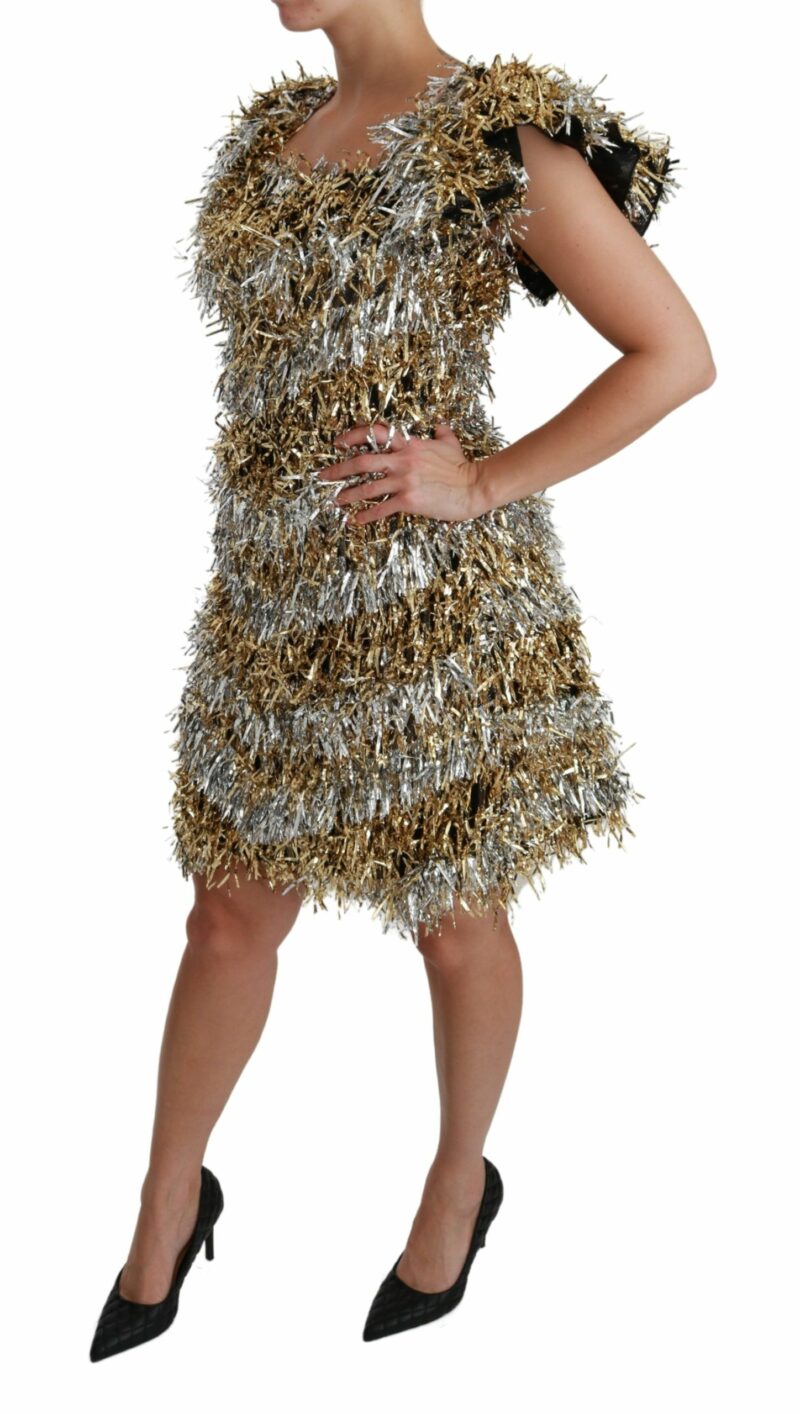 Dolce & Gabbana Elegant Silver Layered Shift Mini Dress - Image 3