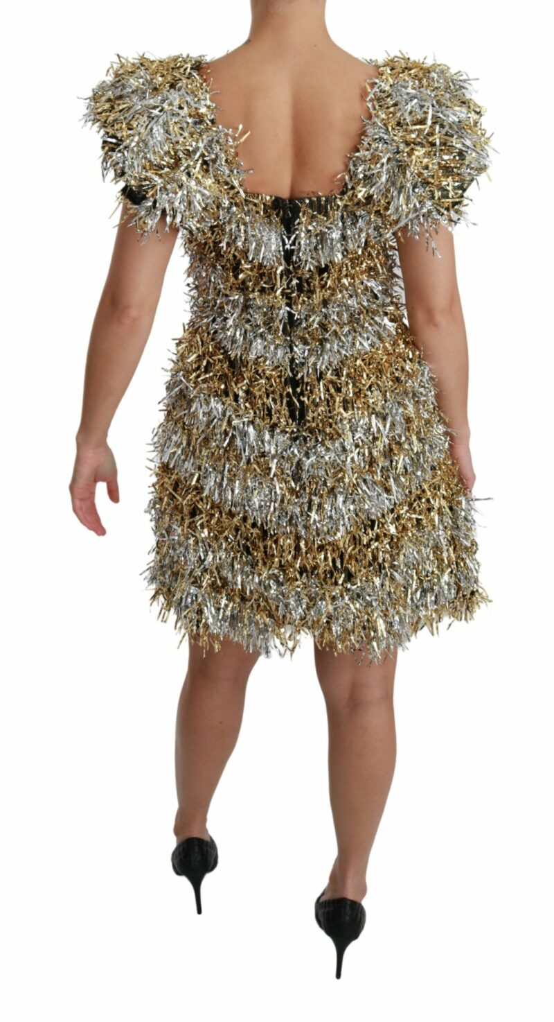 Dolce & Gabbana Elegant Silver Layered Shift Mini Dress - Image 4