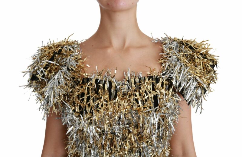 Dolce & Gabbana Elegant Silver Layered Shift Mini Dress - Image 5
