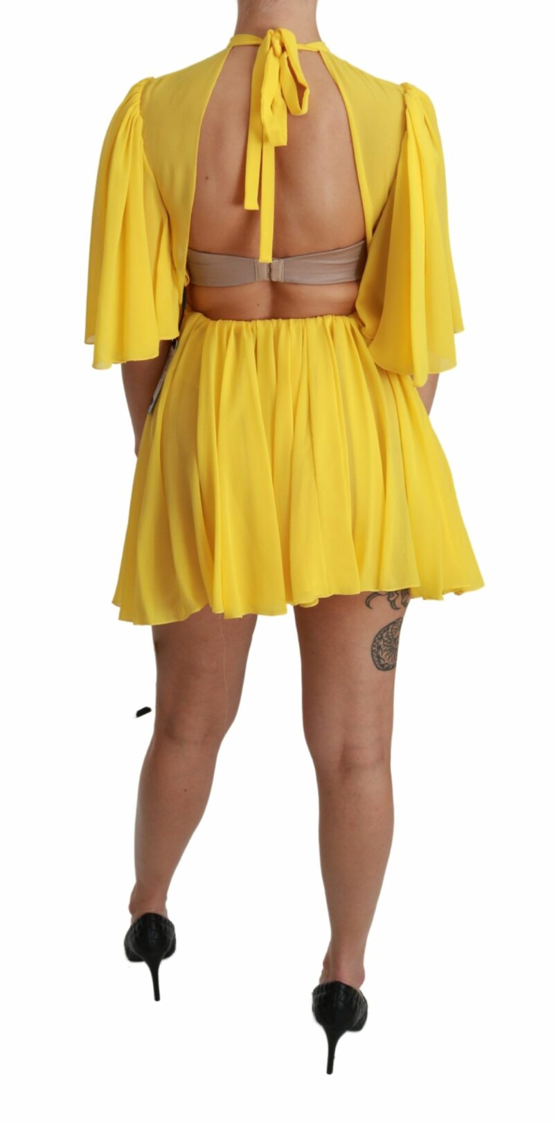 Dolce & Gabbana Silk Pleated A-line Mini Dress in Sunshine Yellow - Image 4