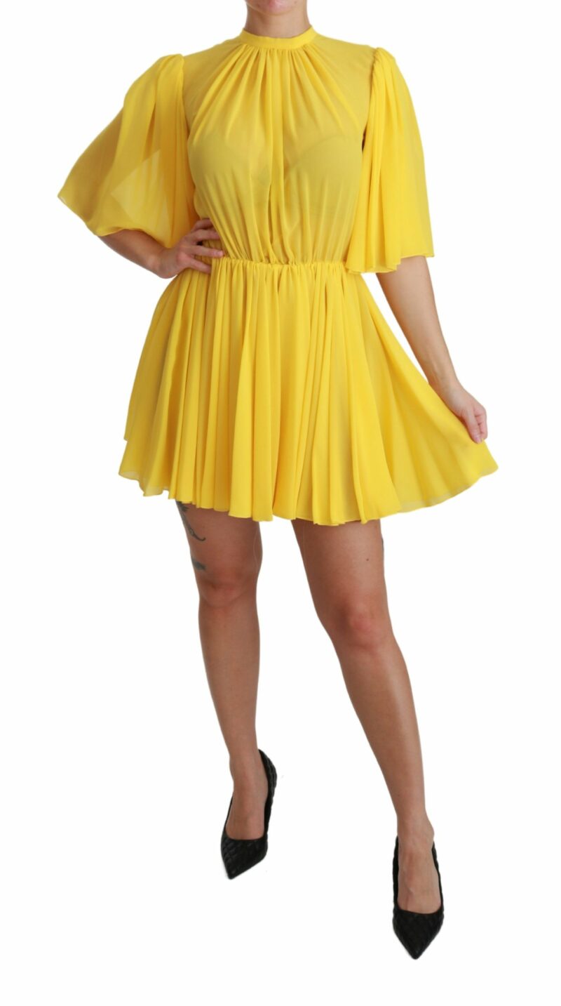 Dolce & Gabbana Silk Pleated A-line Mini Dress in Sunshine Yellow - Image 6