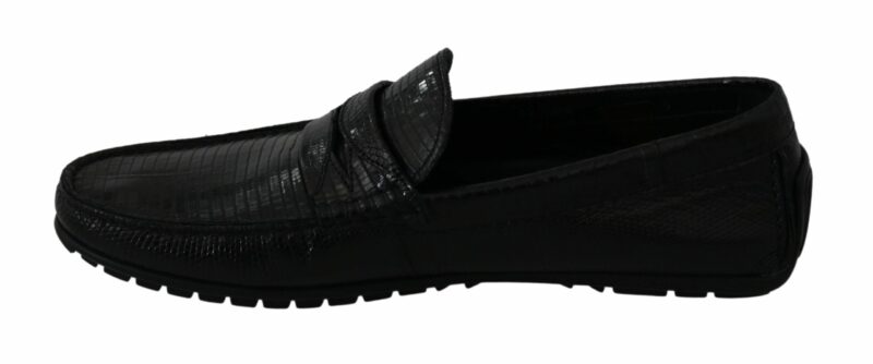 Dolce & Gabbana Exquisite Black Lizard Leather Loafers - Image 6