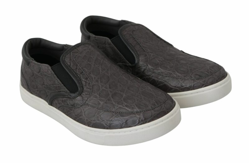 Dolce & Gabbana Elegant Gray Caiman Leather Loafers - Image 3