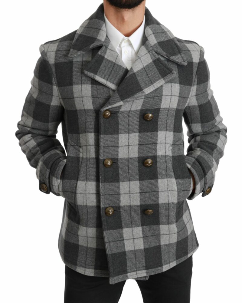 Dolce & Gabbana Elegant Gray Check Double Breasted Coat - Image 2