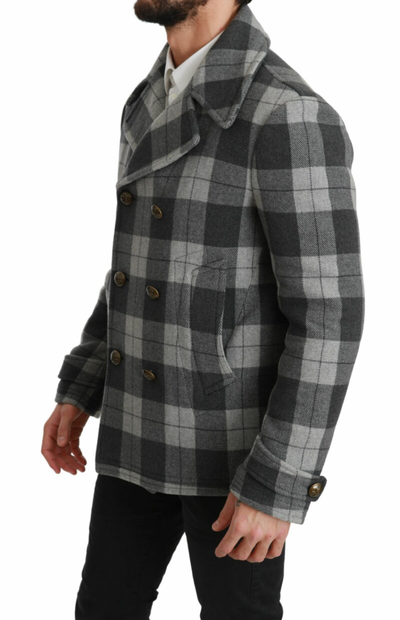 Dolce & Gabbana Elegant Gray Check Double Breasted Coat - Image 3
