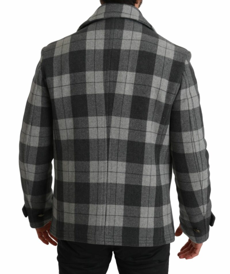 Dolce & Gabbana Elegant Gray Check Double Breasted Coat - Image 4