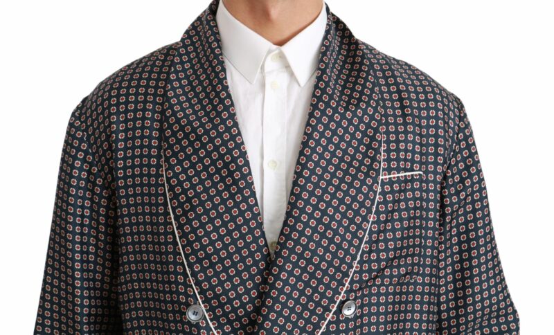 Dolce & Gabbana Elegant Navy Silk Double Breasted Coat - Image 4