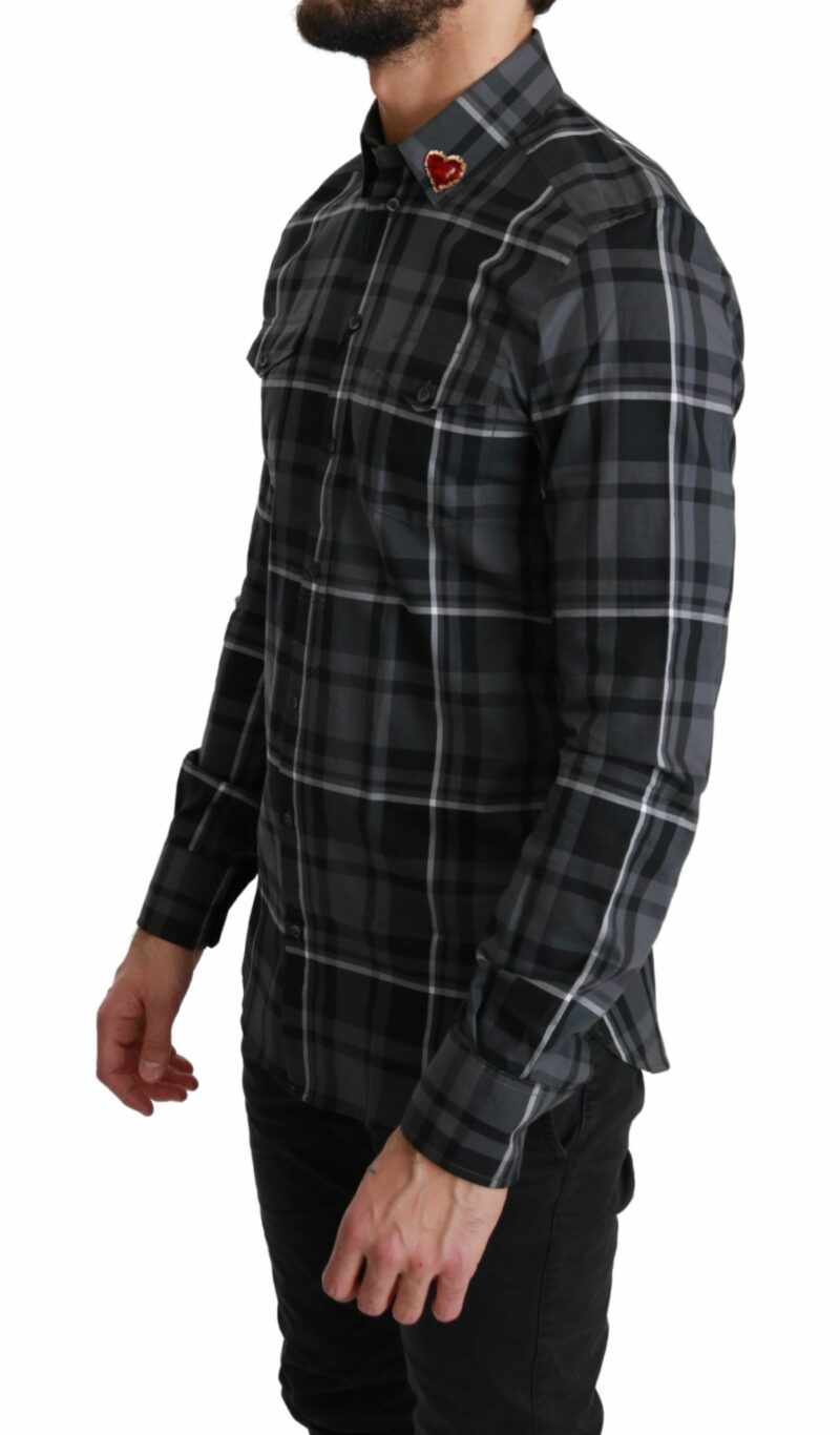 Dolce & Gabbana Elegant Gray Checkered Martini Dress Shirt - Image 2