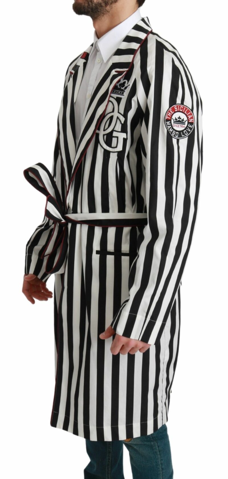 Dolce & Gabbana Elegant Belted Robe Nightgown in Black & White - Image 2