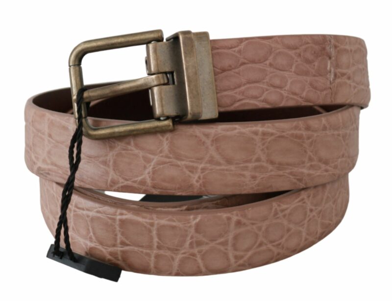 Dolce & Gabbana Elegant Exotic Skin Brushed Gold Buckle Belt - Image 2
