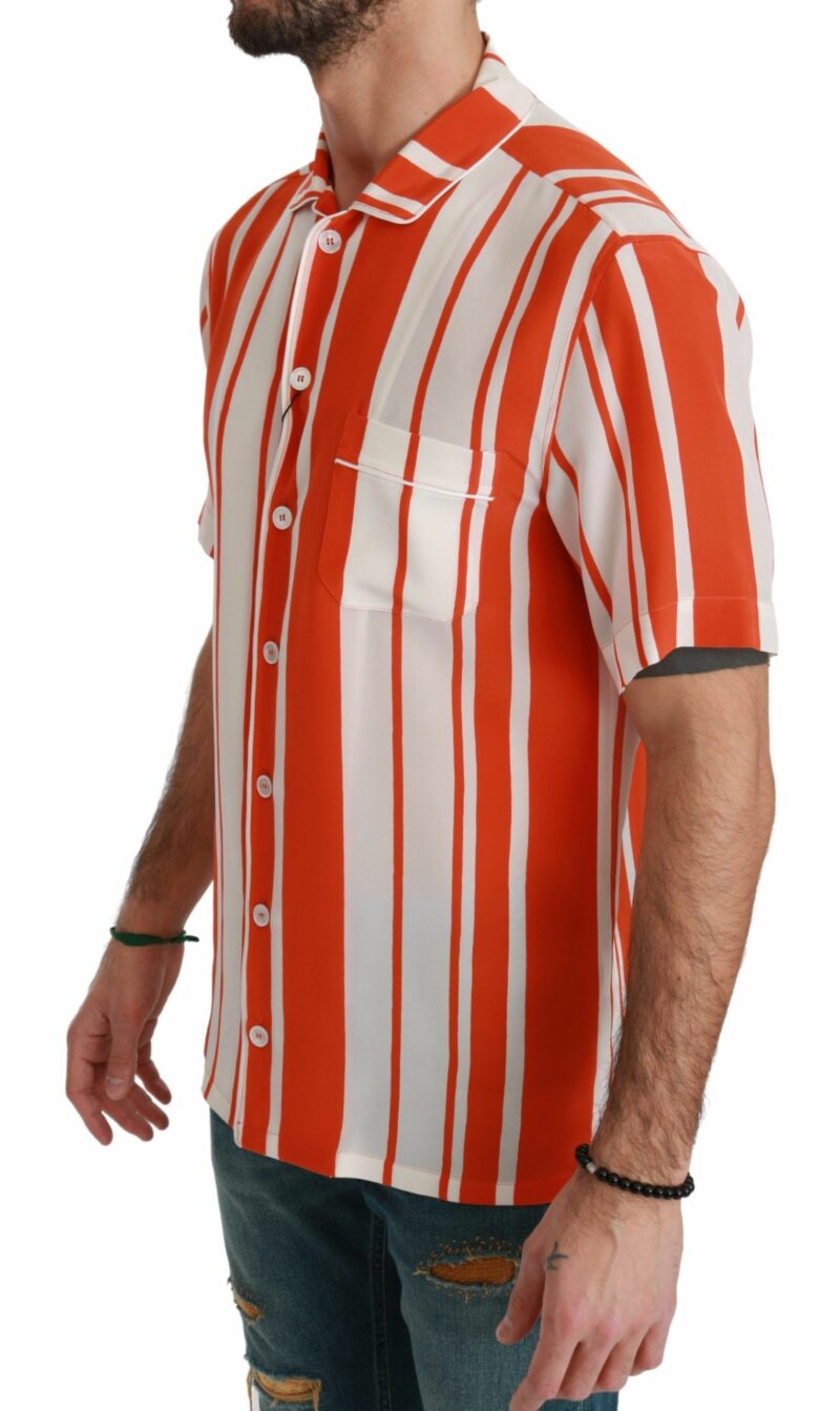 Dolce & Gabbana Elegant Striped Silk Shirt - White & Orange - Image 2