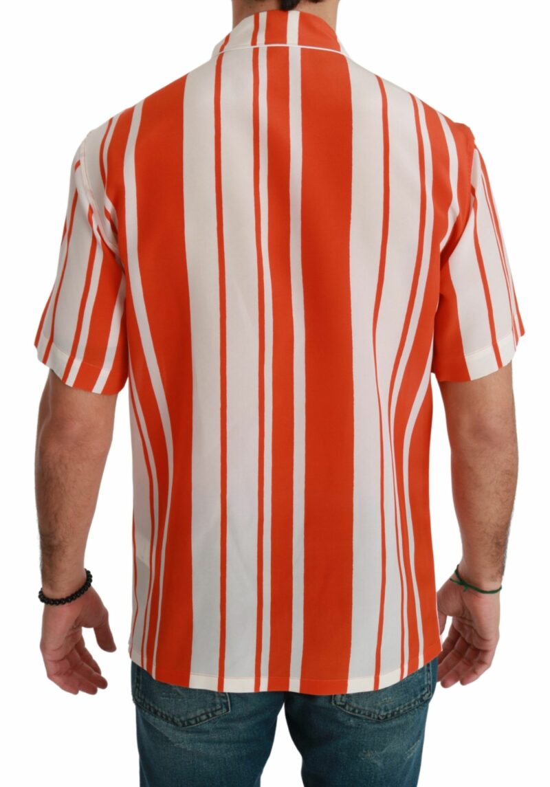 Dolce & Gabbana Elegant Striped Silk Shirt - White & Orange - Image 3