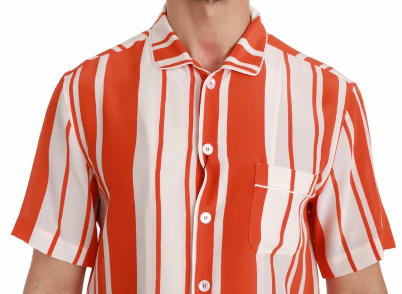 Dolce & Gabbana Elegant Striped Silk Shirt - White & Orange - Image 4
