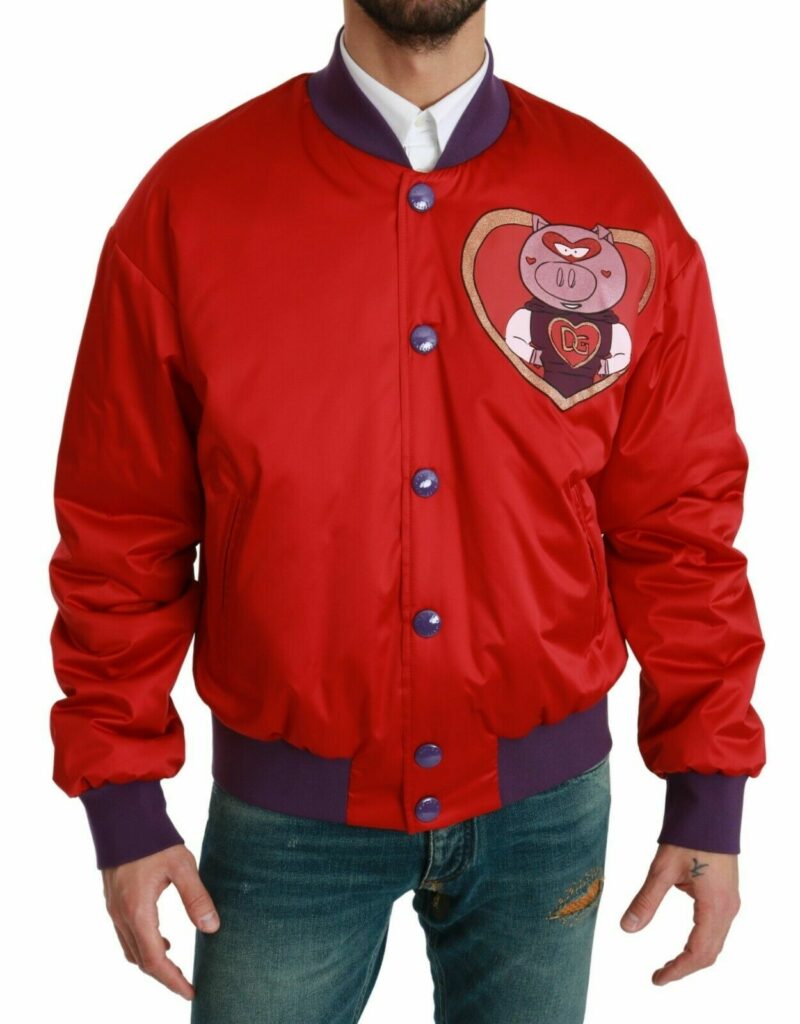 Dolce & Gabbana Vibrant Red Bomber Jacket with Multicolor Motif - Image 6