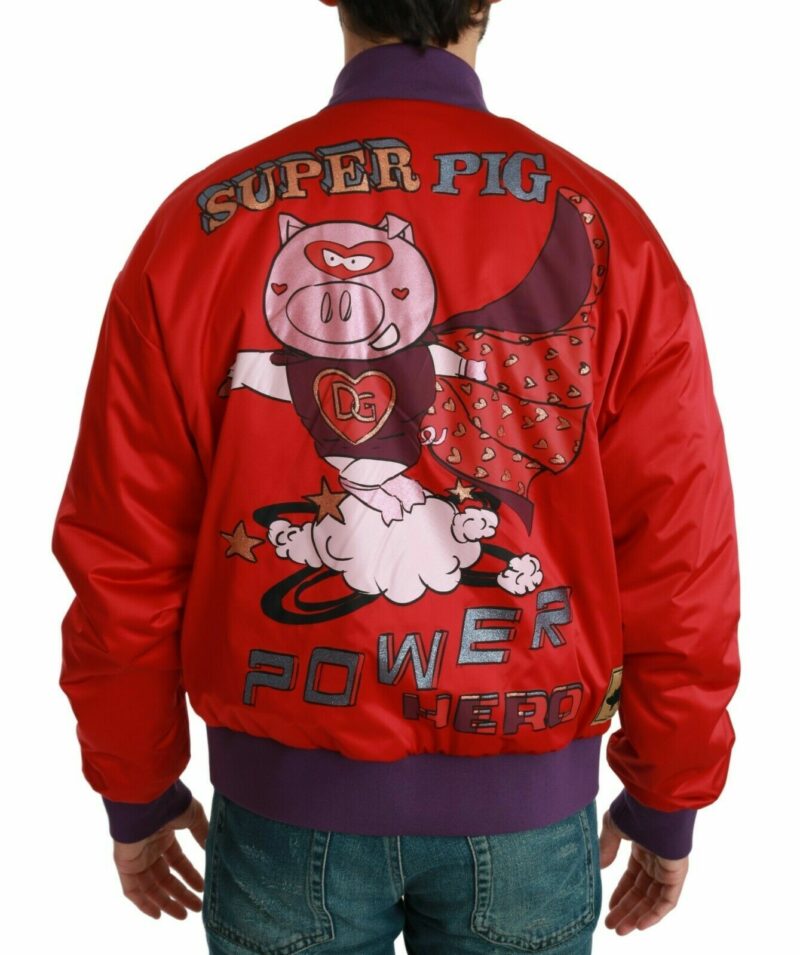 Dolce & Gabbana Vibrant Red Bomber Jacket with Multicolor Motif - Image 2