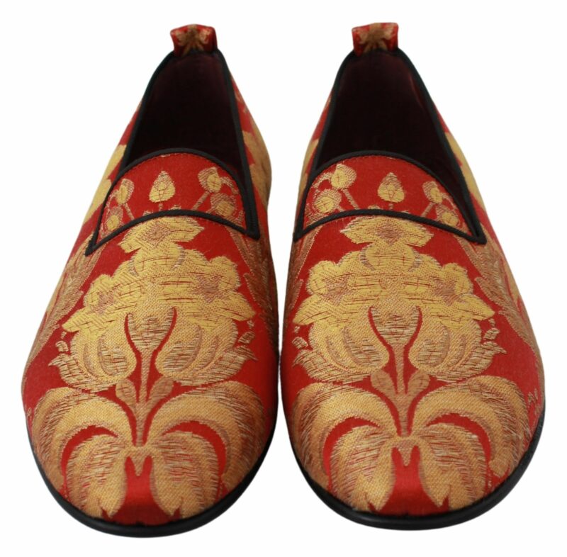Dolce & Gabbana Rose Gold Brocade Loafers Slide Flats - Image 3