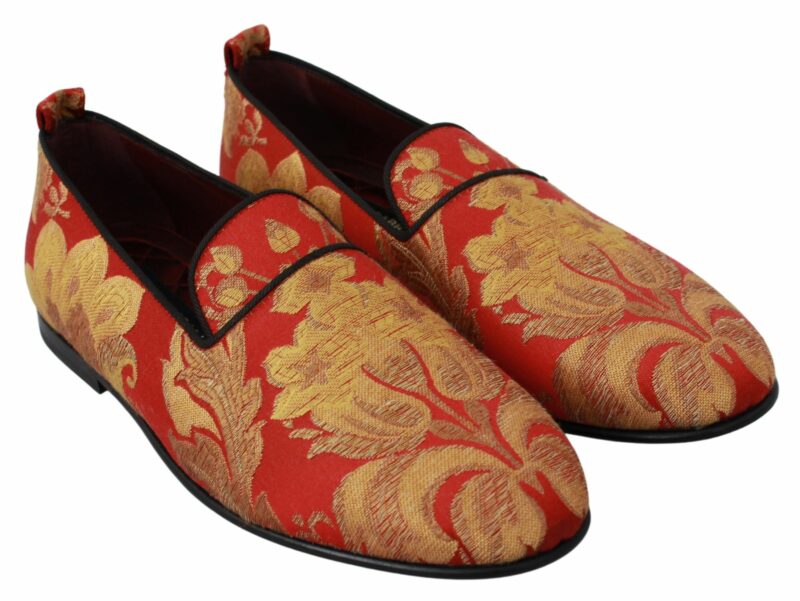 Dolce & Gabbana Rose Gold Brocade Loafers Slide Flats - Image 4