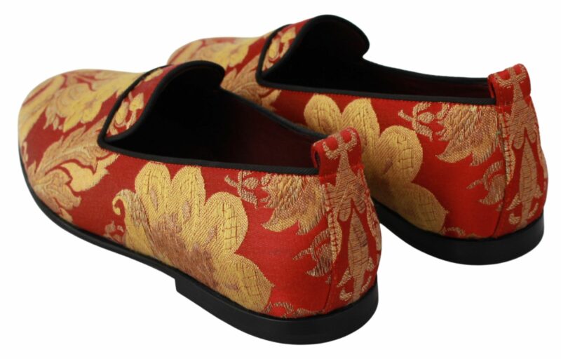 Dolce & Gabbana Rose Gold Brocade Loafers Slide Flats - Image 5