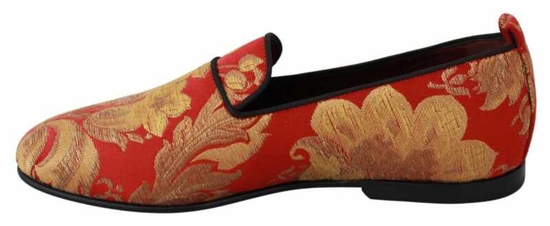 Dolce & Gabbana Rose Gold Brocade Loafers Slide Flats - Image 6