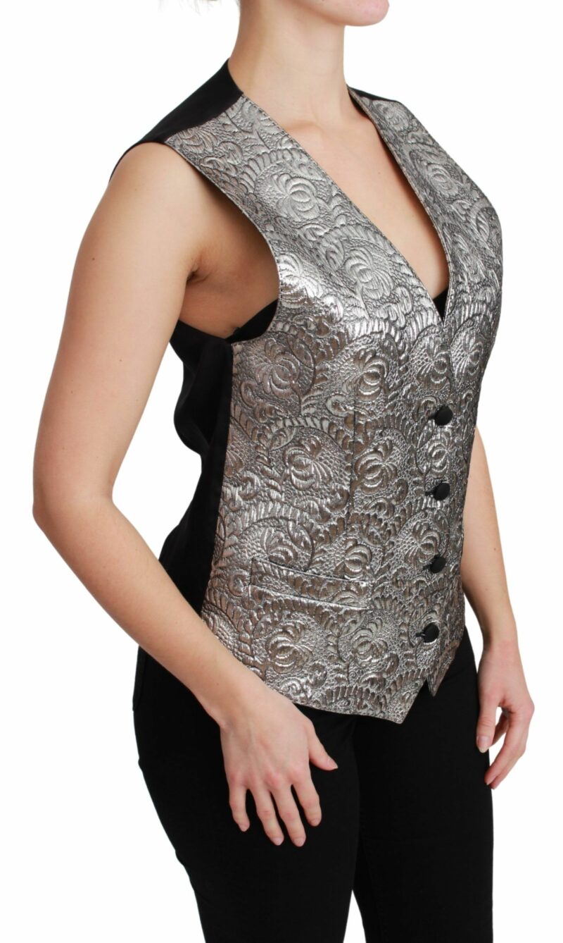 Dolce & Gabbana Elegant Silver Sleeveless Brocade Vest - Image 2