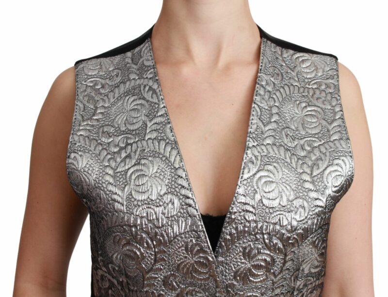 Dolce & Gabbana Elegant Silver Sleeveless Brocade Vest - Image 5