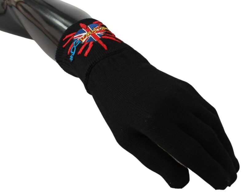 Dolce & Gabbana Elegant Black Virgin Wool Unisex Gloves - Image 3
