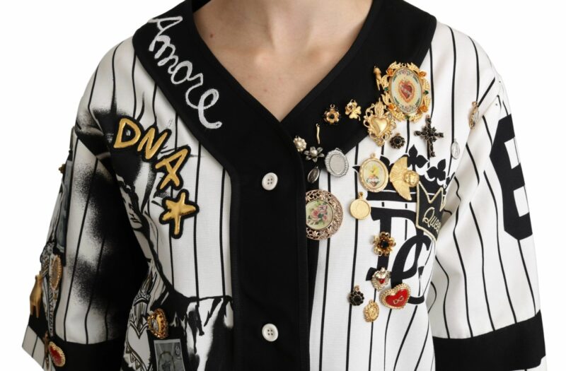Dolce & Gabbana Elegant Striped V-Neck Charm Blouse - Image 5