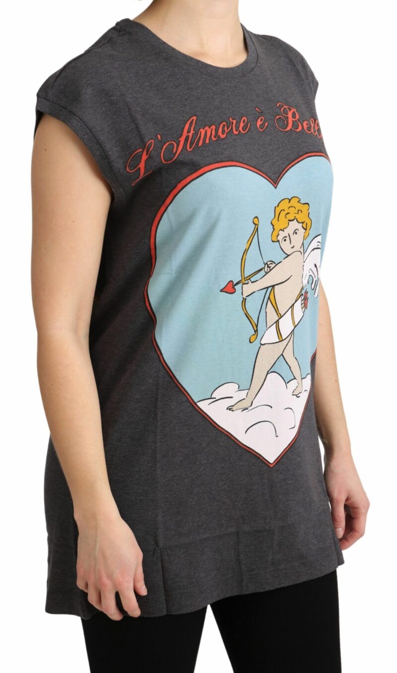 Dolce & Gabbana Elegant Gray Cotton Cap Sleeve Tee - Image 2