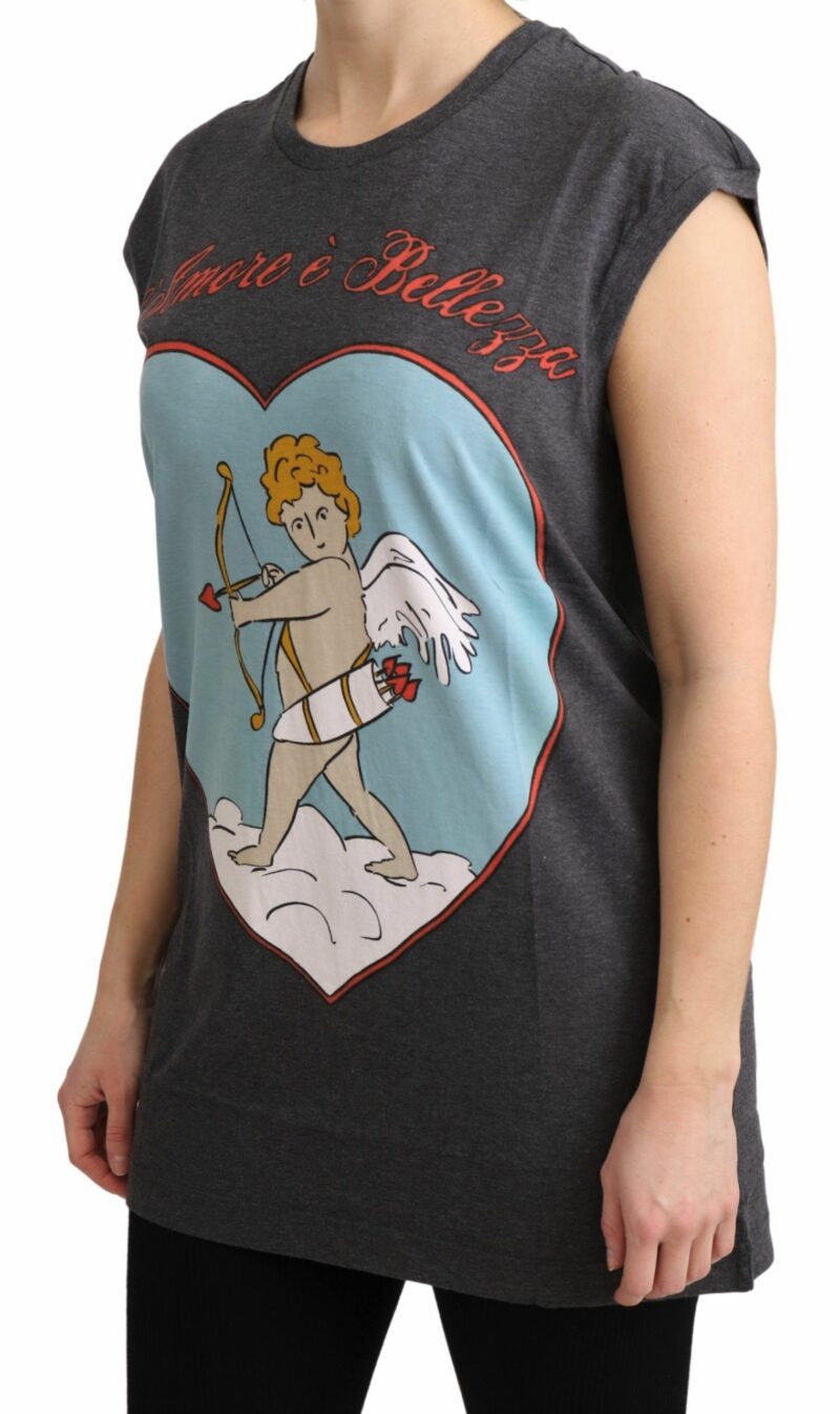 Dolce & Gabbana Elegant Gray Cotton Cap Sleeve Tee - Image 3
