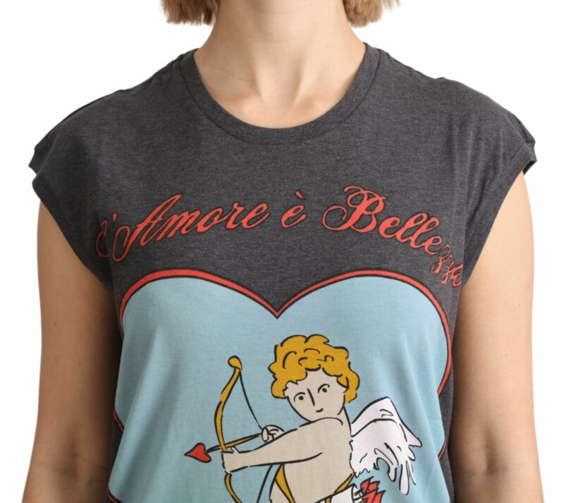 Dolce & Gabbana Elegant Gray Cotton Cap Sleeve Tee - Image 5