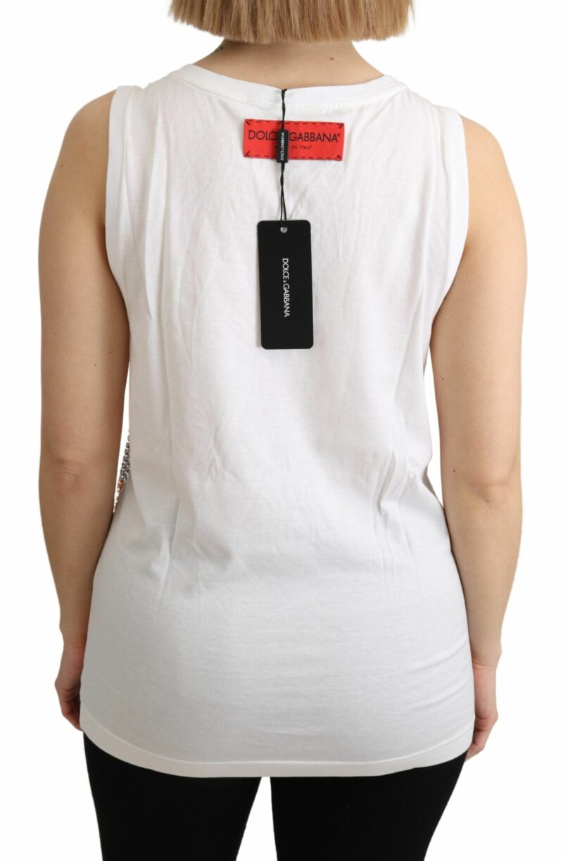 Dolce & Gabbana Crystal Embellished Sleeveless Cotton Top - Image 4