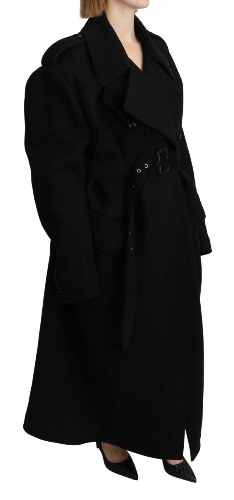 Dolce & Gabbana Elegant Black Wool Trenchcoat - Image 2