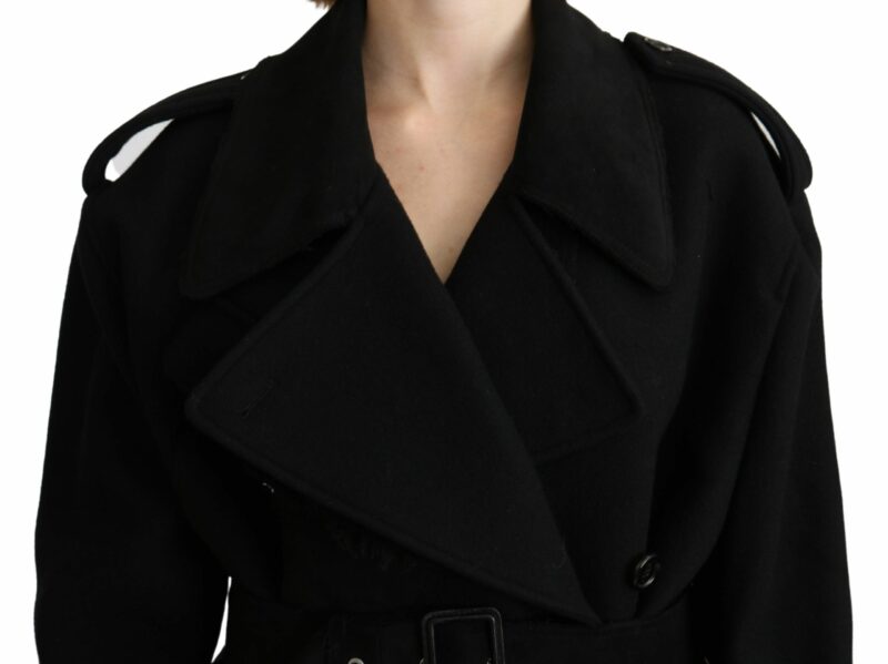 Dolce & Gabbana Elegant Black Wool Trenchcoat - Image 5