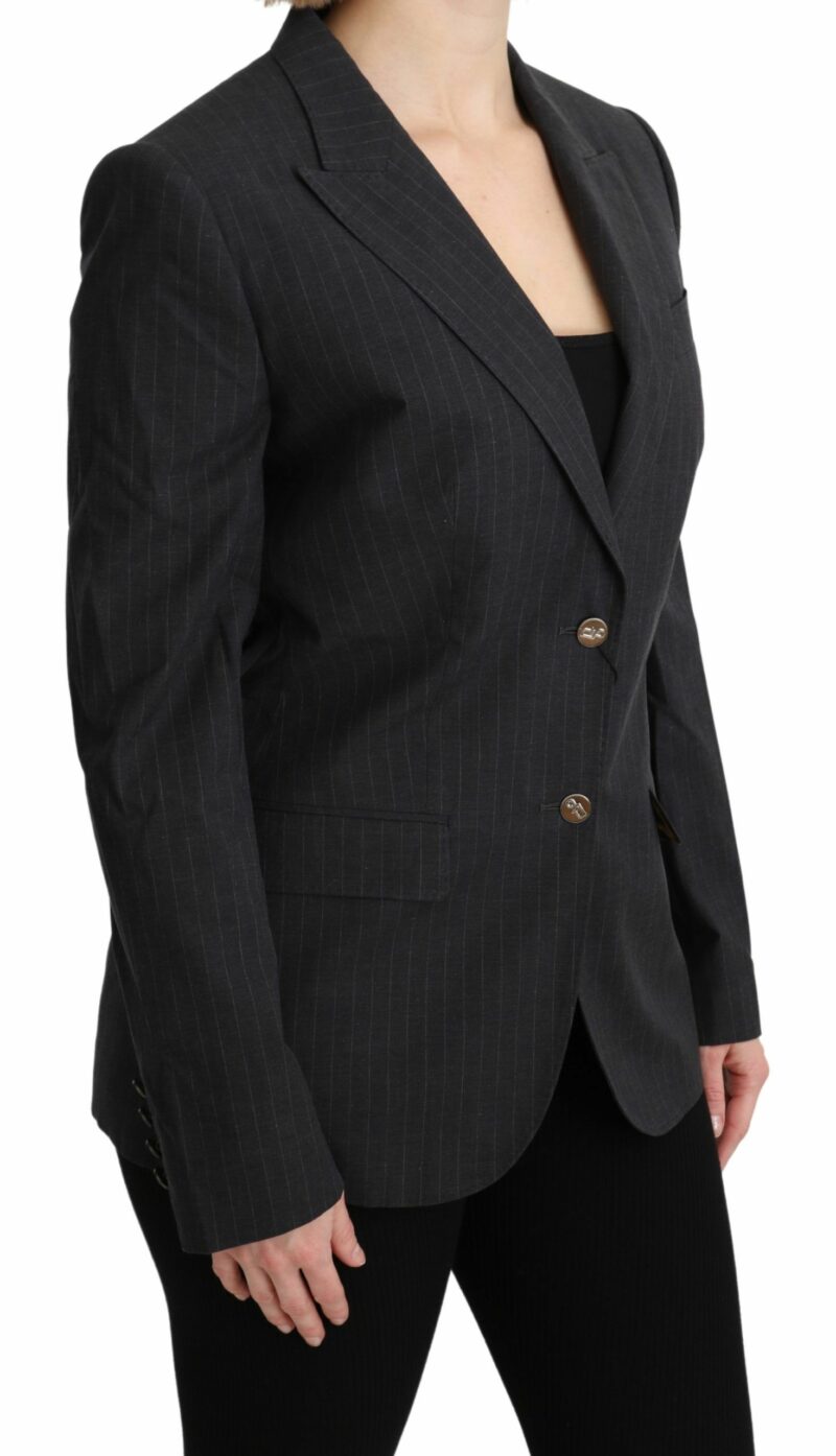 Dolce & Gabbana Elegant Gray Striped Cotton Blazer - Image 2