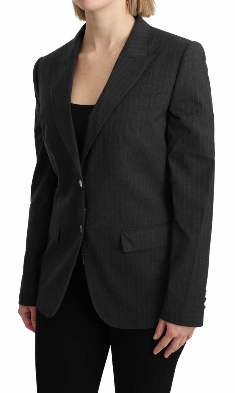 Dolce & Gabbana Elegant Gray Striped Cotton Blazer - Image 3