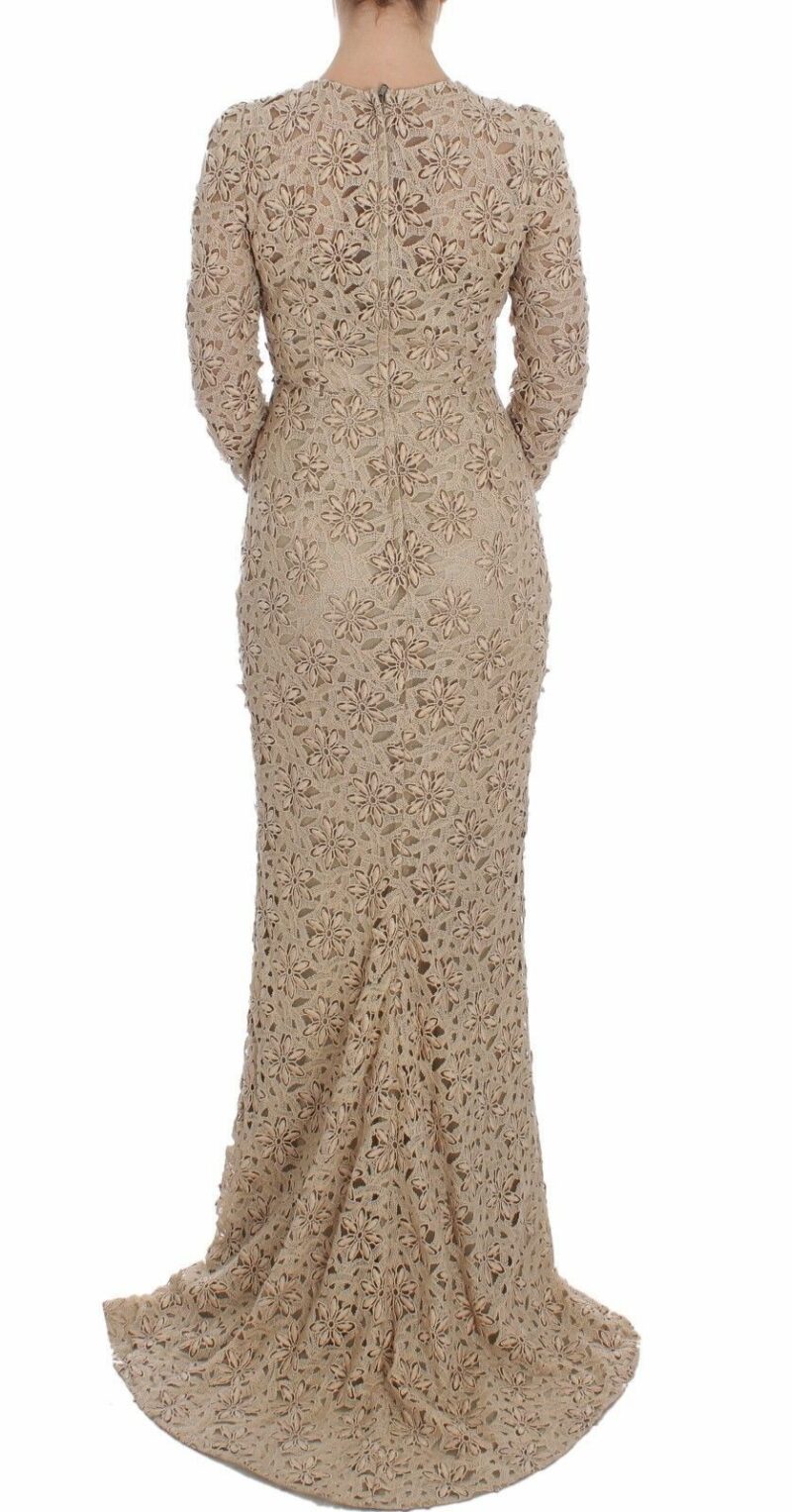 Dolce & Gabbana Beige Floral Lace Long Sleeve Maxi Dress - Image 3